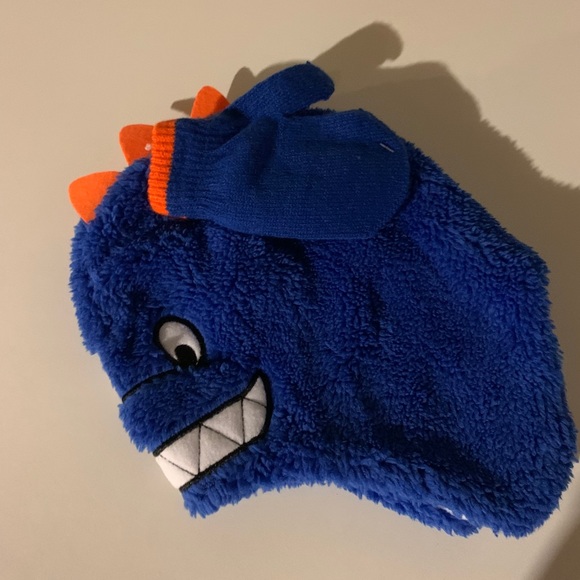 Blue Dinosaur Monster Toddler Hat Set - Picture 2 of 5